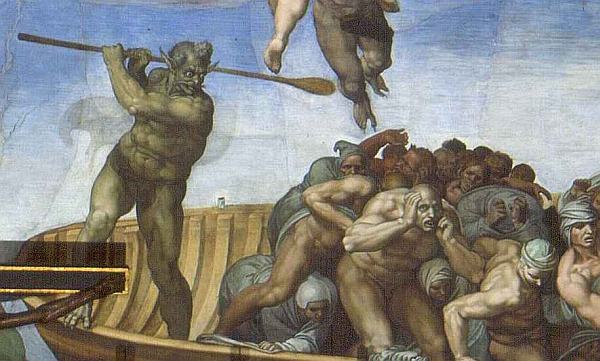 CHARON'S BOAT Detail from The Last Judgment (1536-1541). Sistine Chapel.