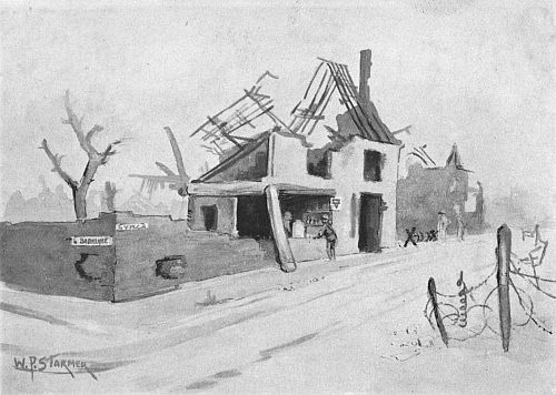 RUINED HOUSE USED BY Y.M.C.A., PROPPED UP BY TIMBER