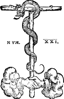 brazen serpent with text NVM. XXI.