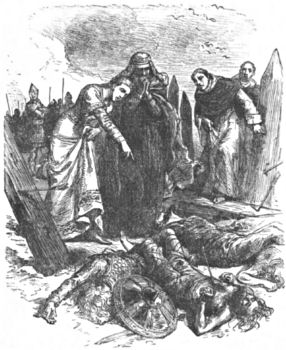 Edith and the monks stand over Harold's corpse