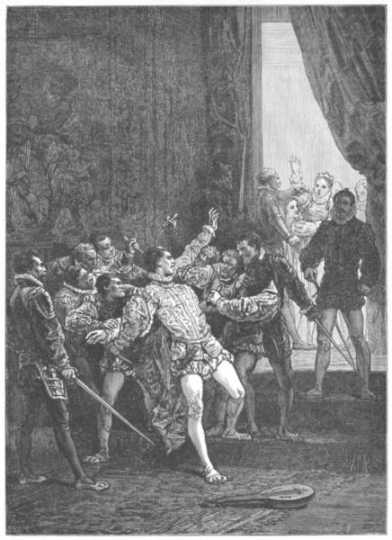 Rizzio is ambushed and dragged away from Mary