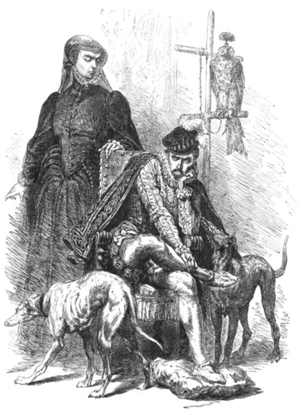 Catharine stands behind the seated king
