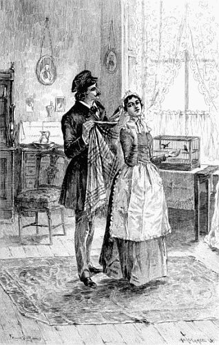 "He Took from the Bed a Large Plaid Shawl"
Etching by Adrian Marcel, after the drawing by Frank T. Merrill