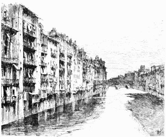 OLD HOUSES ON THE RIVER: GERONA.