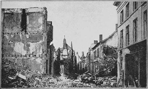 (Newspaper Illustrations)
THE "KIEKENSTRAAT" (CHICKEN STREET) AFTER THE FIRST DAYS OF THE BOMBARDMENT