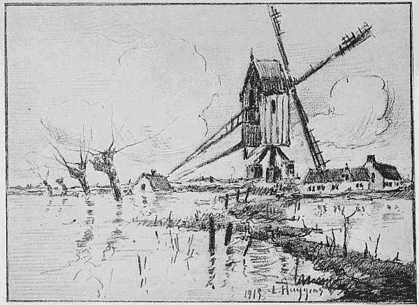 THE INUNDATION. OLD MILL AND FARMS ON THE YSER
