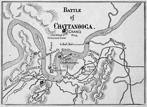 A map of the Battle of Chattanooga