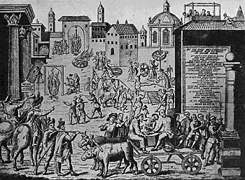 112 a. A medieval method of combating the plague. The persecution of the anointers in Milan in 1630. From a
copy of "Il processi originale degli untori" in the library of Cornell University.
