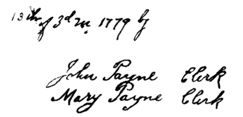 13th of 3d m 1779 by

John Payne Clerk Mary Payne Clerk[10