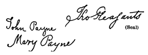 Tho Pleasants (Seal)

John Payne Mary Payne
