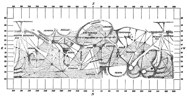 Fig. 99.—A chart of Mars, 1898-'99.—Cerulli.