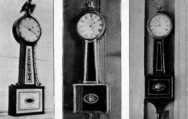Plate XLVI.—Willard Banjo Clock, 1802; Banjo Clock, 1804; Willard Banjo Clock, 1802.