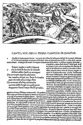 Page from "Dante's Inferno"
Printed by Nicolo Lorenzo near the
Close of the Fifteenth Century—The Volume
is Illustrated with Engravings on Copper by
Baldini and Botticelli
