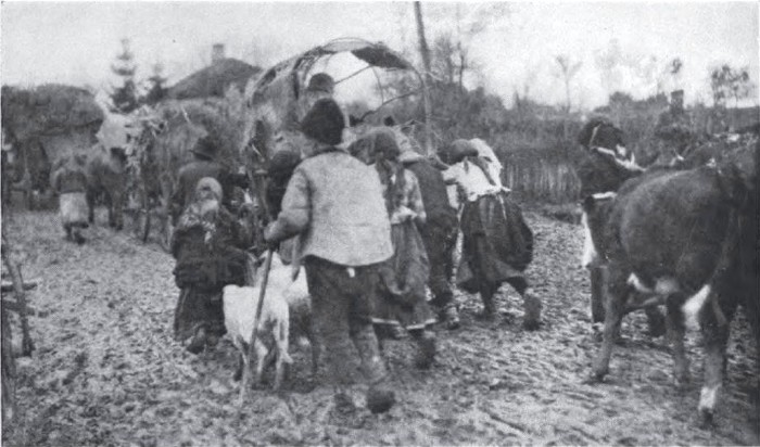 Serbian villagers on their way to exile