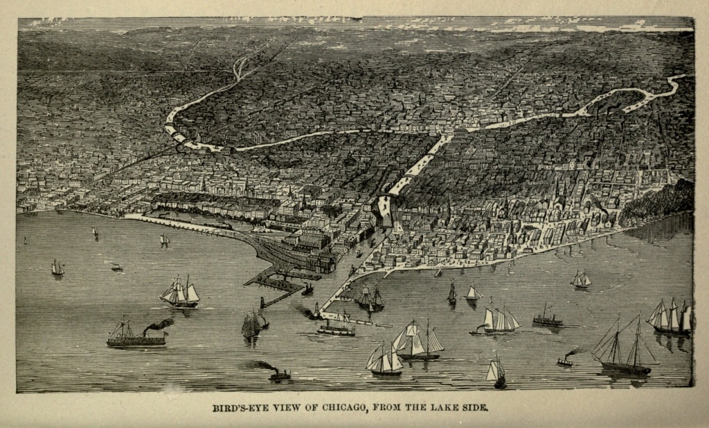 BIRD'S-EYE VIEW OF CHICAGO, FROM THE LAKE SIDE.