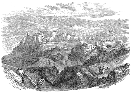 Drawing of the walled city of Bethlehem