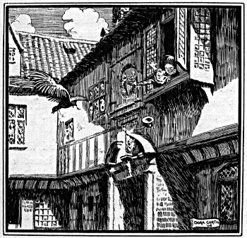Prince Wisewit, disguised as a bird, escapes out of the window.