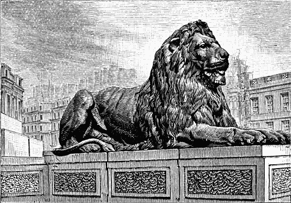 One of the Landseer Lions at the Base of the
Nelson Monument, Trafalgar Square, London.