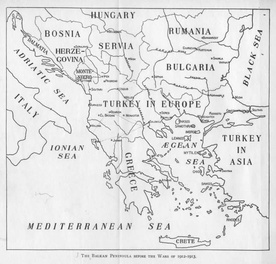 Map: The Balkan Peninsula before the Wars of 1912-1913.