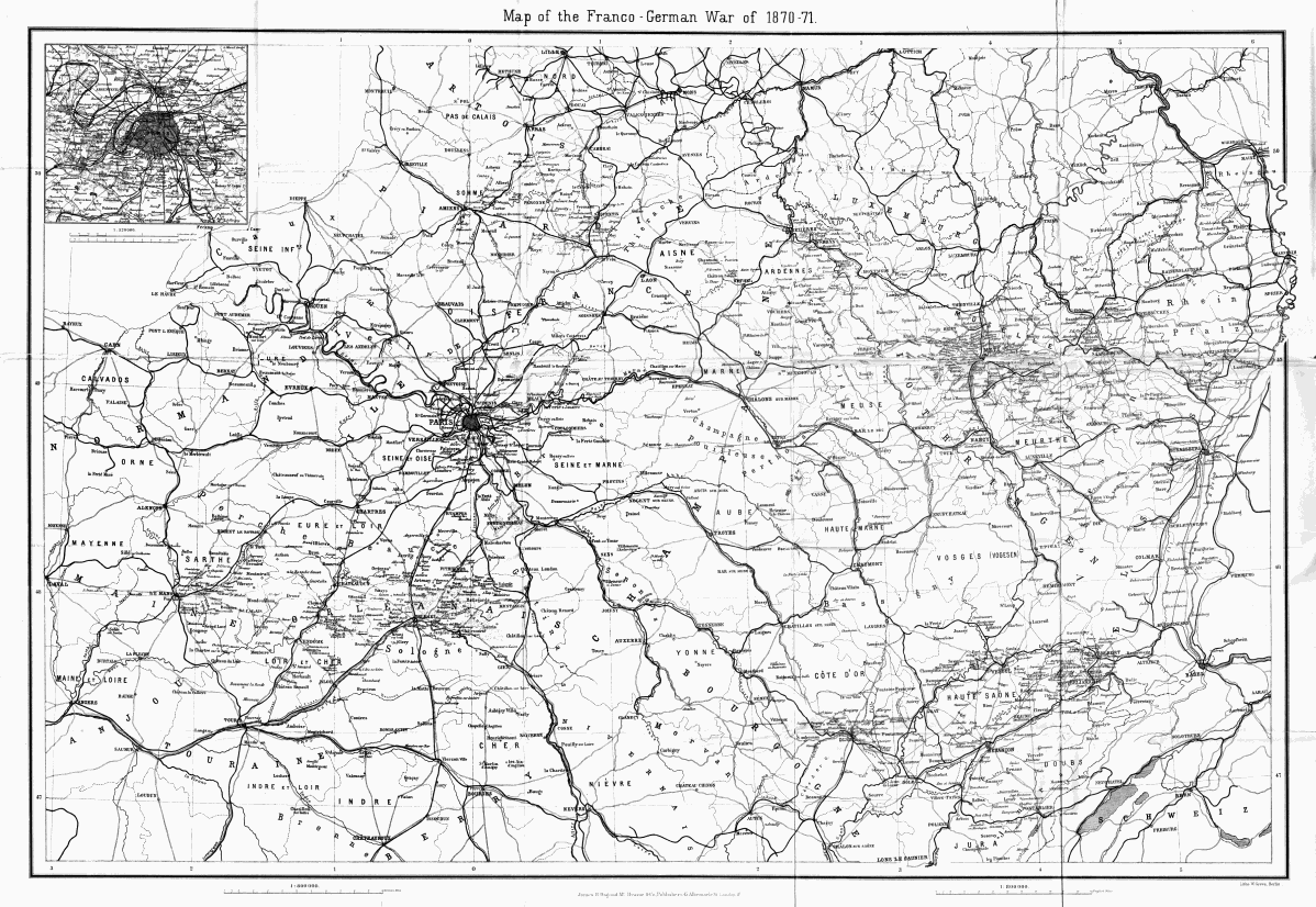 Map of the Franco-German War of 1870-71.
Litho. W. Greve, Berlin.
James R. Osgood, McIlvaine & Co., Publishers, 45 Albemarle St., London, W.