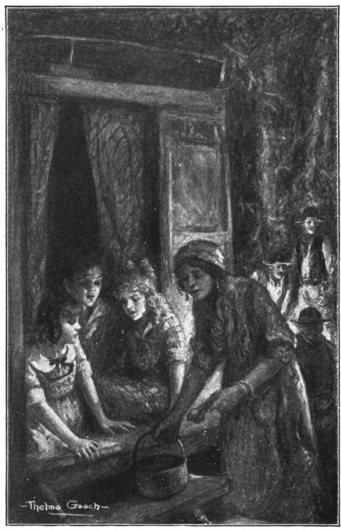 One young woman brought a great pan of stew and bread and three spoons to the van. Frontispiece.