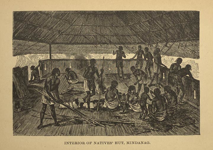 Interior of natives’ hut, Mindanao.