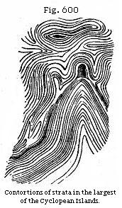 Fig. 600: Contortions of strata in the largest of the Cyclopean Islands.