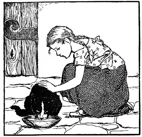 Matilda feeding and petting cat