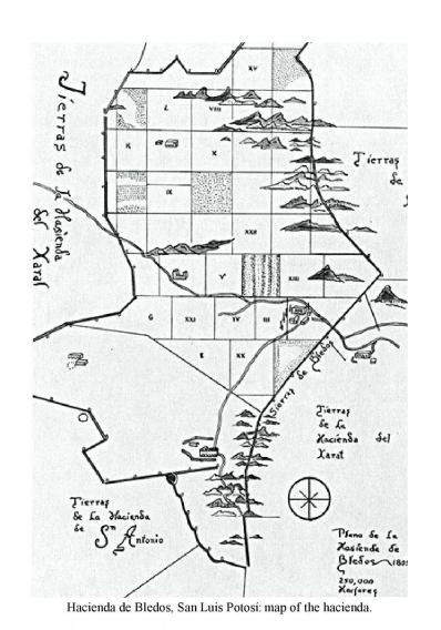 Hacienda de Bledos, San Luis Potos: map of the hacienda.
