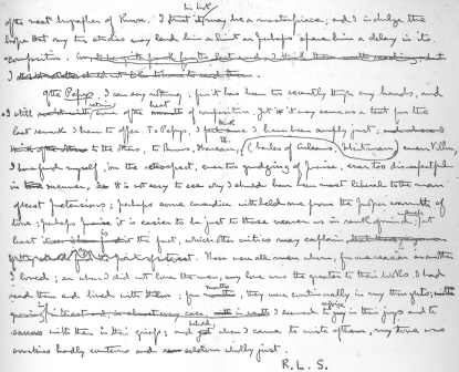 Manuscript letter by R.L.S.