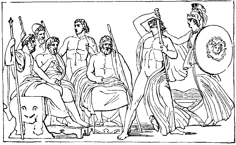MINERVA REPRESSING THE FURY OF ACHILLES. Illustration: MINERVA REPRESSING THE FURY OF ACHILLES.