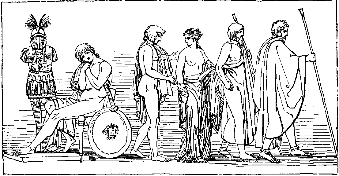 THE DEPARTURE OF BRISEIS FROM THE TENT OF ACHILLES. Illustration: THE DEPARTURE OF BRISEIS FROM THE TENT OF ACHILLES.