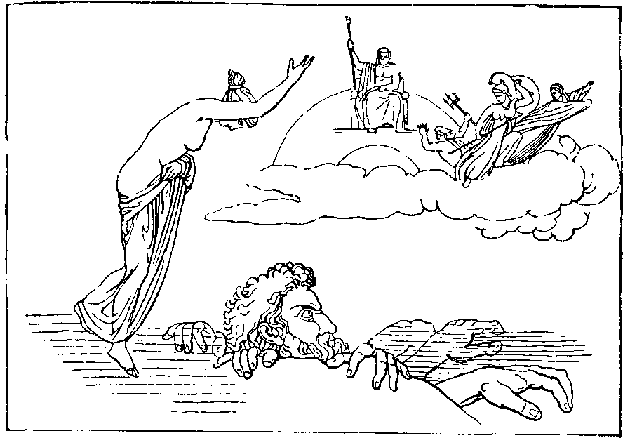 THETIS CALLING BRIAREUS TO THE ASSISTANCE OF JUPITER. Illustration: THETIS CALLING BRIAREUS TO THE ASSISTANCE OF JUPITER.