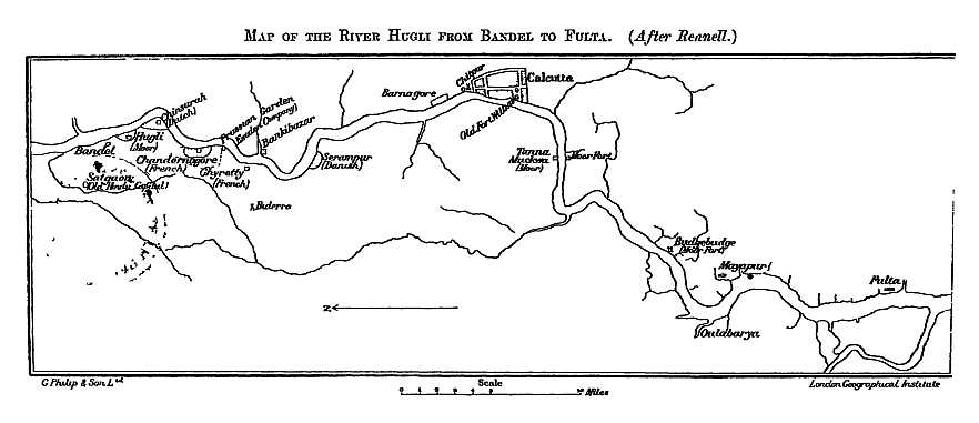 MAP OF THE RIVER HUGLI FROM BANDEL TO FULTA. (After