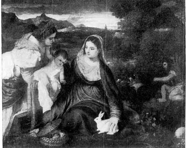 LA VIERGE AU LAPIN--;MADONNA OF THE RABBIT. TITIAN (ITALIAN: BORN 1477; DIED 1576).