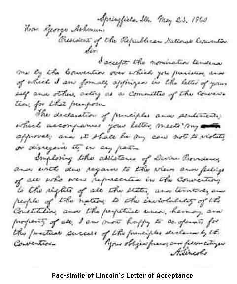 Fac-simile of Lincoln's Letter of Acceptance