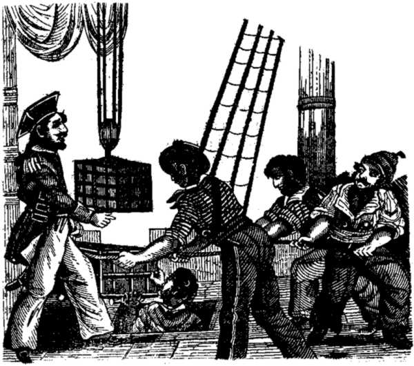 Captain Avery receiving the three chests of Treasure on board of his Ship.