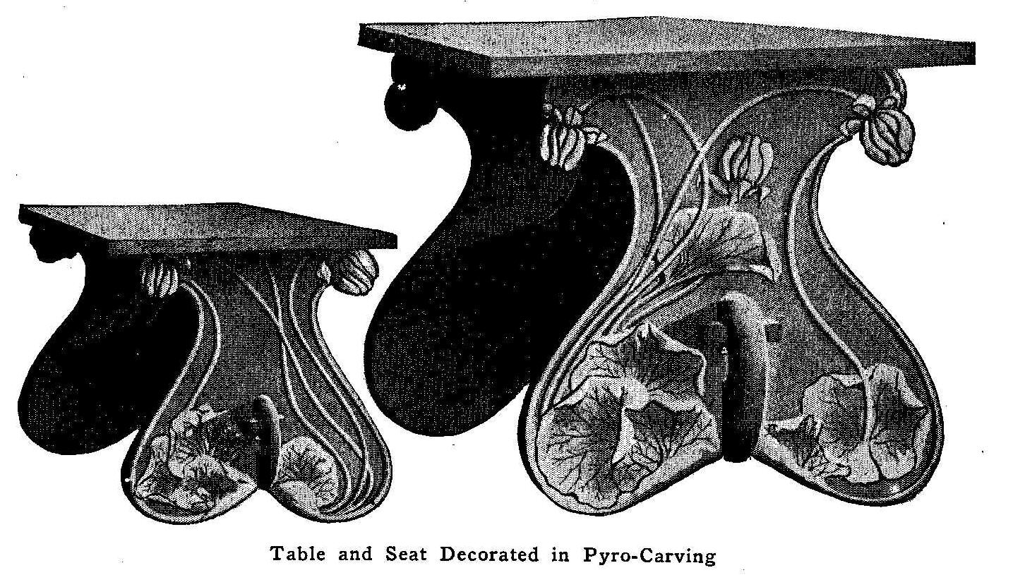 Table and Seat Decorated in Pyro-Carving 