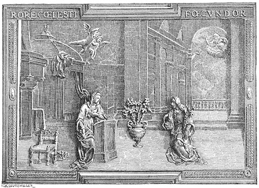 Maria-Boodschap (bas-relief van de deur der kathedraal).