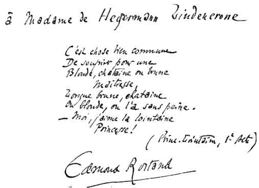 LINES FROM "LA PRINCESSE LOINTAINE" WITH ROSTAND'S AUTOGRAPH.