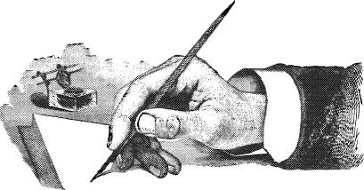 Hand With Pen and Ink Bottle