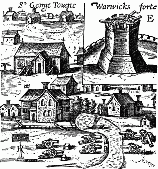 St. George's and Warwick Fort in 1614. (Fac-simile of Smith's engraving.)