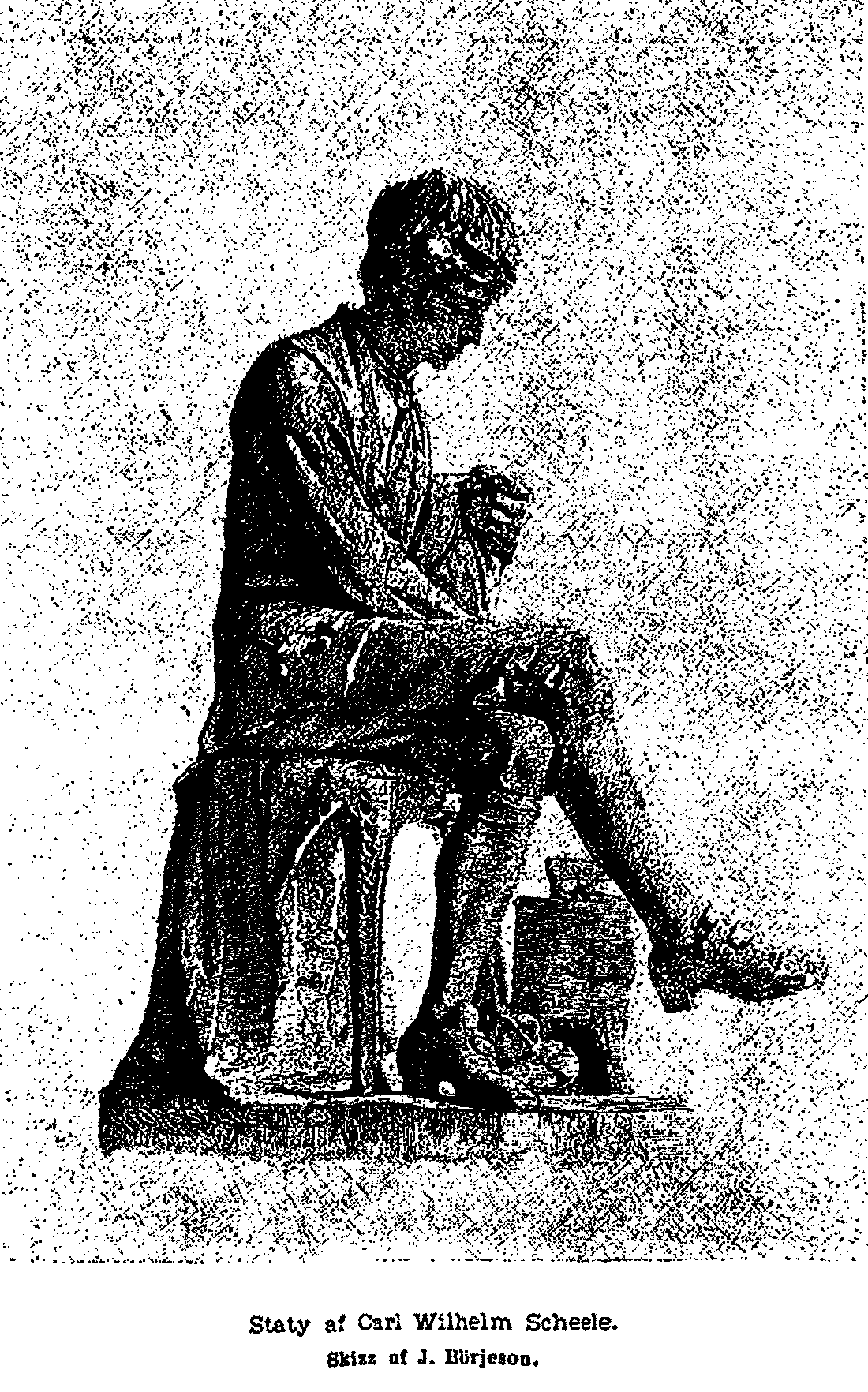Staty af Carl Wilhelm Scheele. Skizz af J. Börjeson.