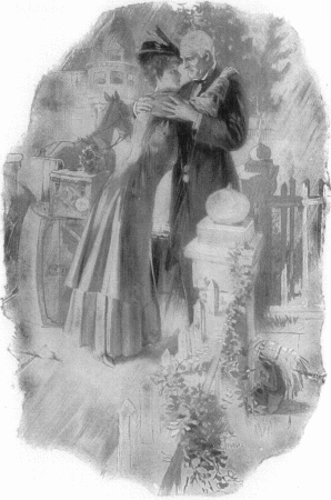 [Pencil illustration of Shirley embracing her father
at the gate of the cottage at Massapequa.]
