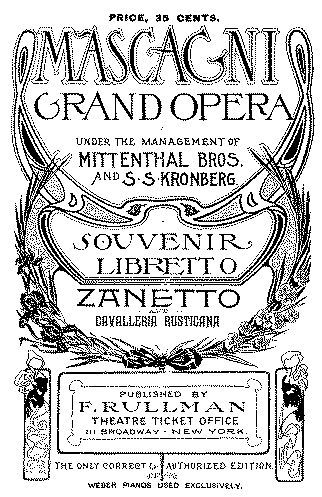Zanetto and Cavalleria Rusticana libretto cover