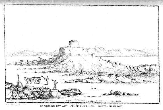 Rocquaine Bay with l'Erée and Lihou, Sketched in 1887.