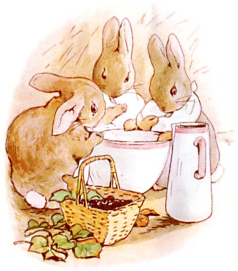 But Flopsy, Mopsy, and Cotton-tail had bread and milk and blackberries for 