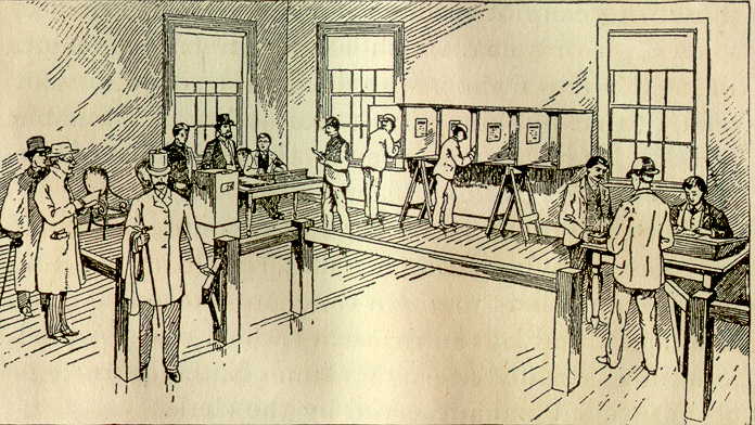drawing of 1890 polling place