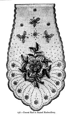 Cravat End in Raised Embroidery.