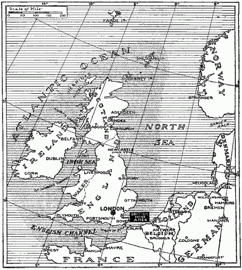 Dotted portion indicates the limits of War Zone defined in the German order which became effective Feb. 18, 1915.